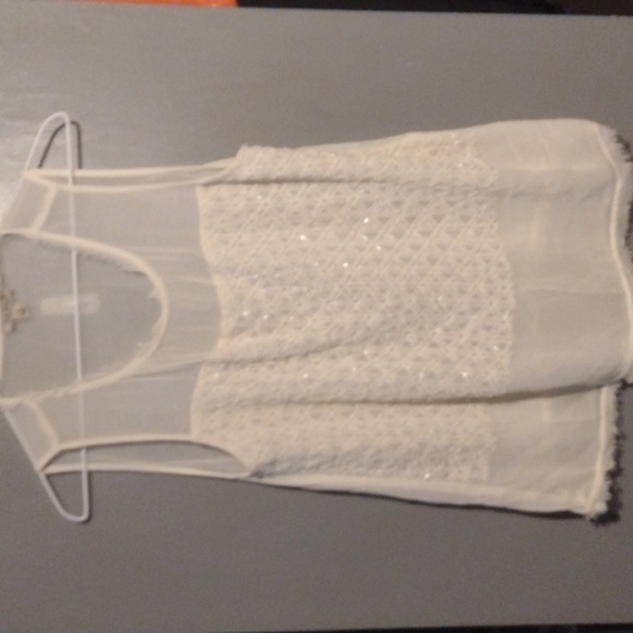 Lucky Brand sheer beaded white sleeveless size small shirt - Picture 1 of 9